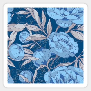 blue and gray peonies, seamless floral pattern Sticker